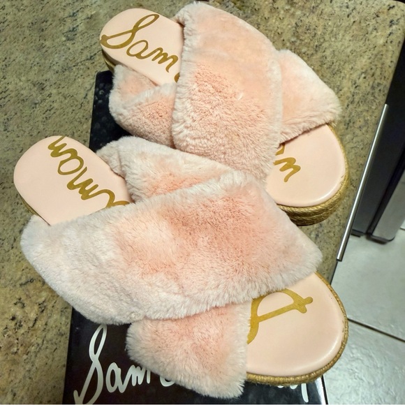 Sam Edelman Zia pink Criss Cross Faux Fur Platform Espadrille Sandal - Picture 3 of 7